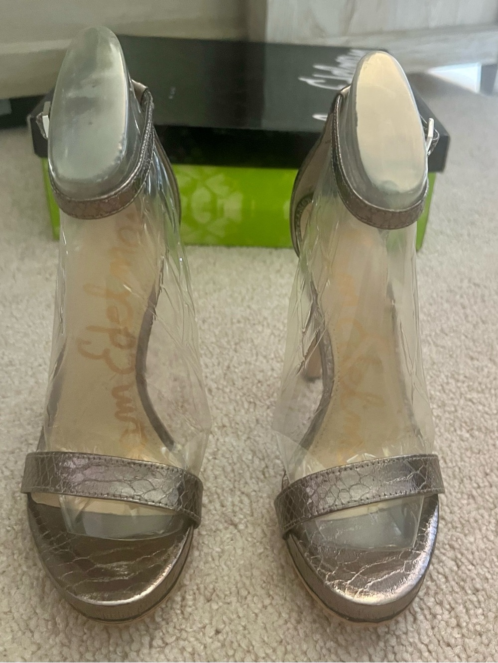Sam Edelman Metallic Pewter High Heel Sandals with Ankle Strap Size 5 - Picture 3 of 4